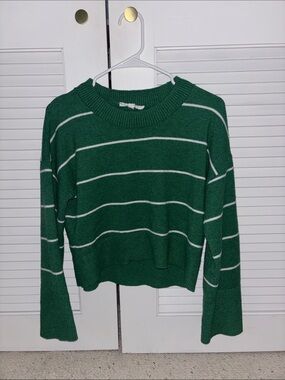 Hippe Rose Cropped Green and White Stripped Sweater Medium
